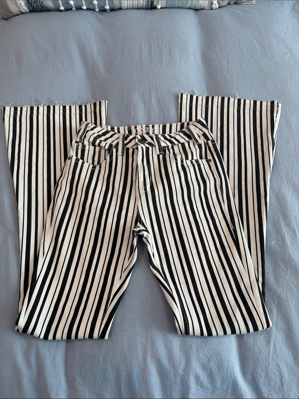Black & White Striped Wide-Leg Jeans